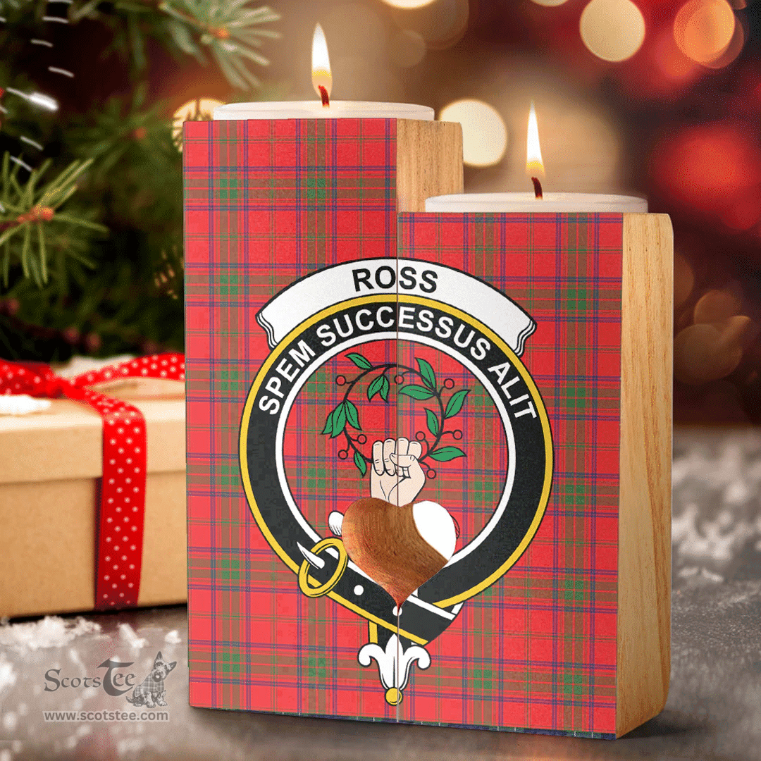 ScotsTee Shop Scottish Ross Modern Clan Crest Tartan Wooden Candle Holder