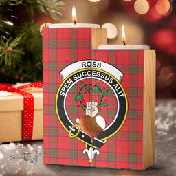 ScotsTee Shop Scottish Ross Modern Clan Crest Tartan Wooden Candle Holder