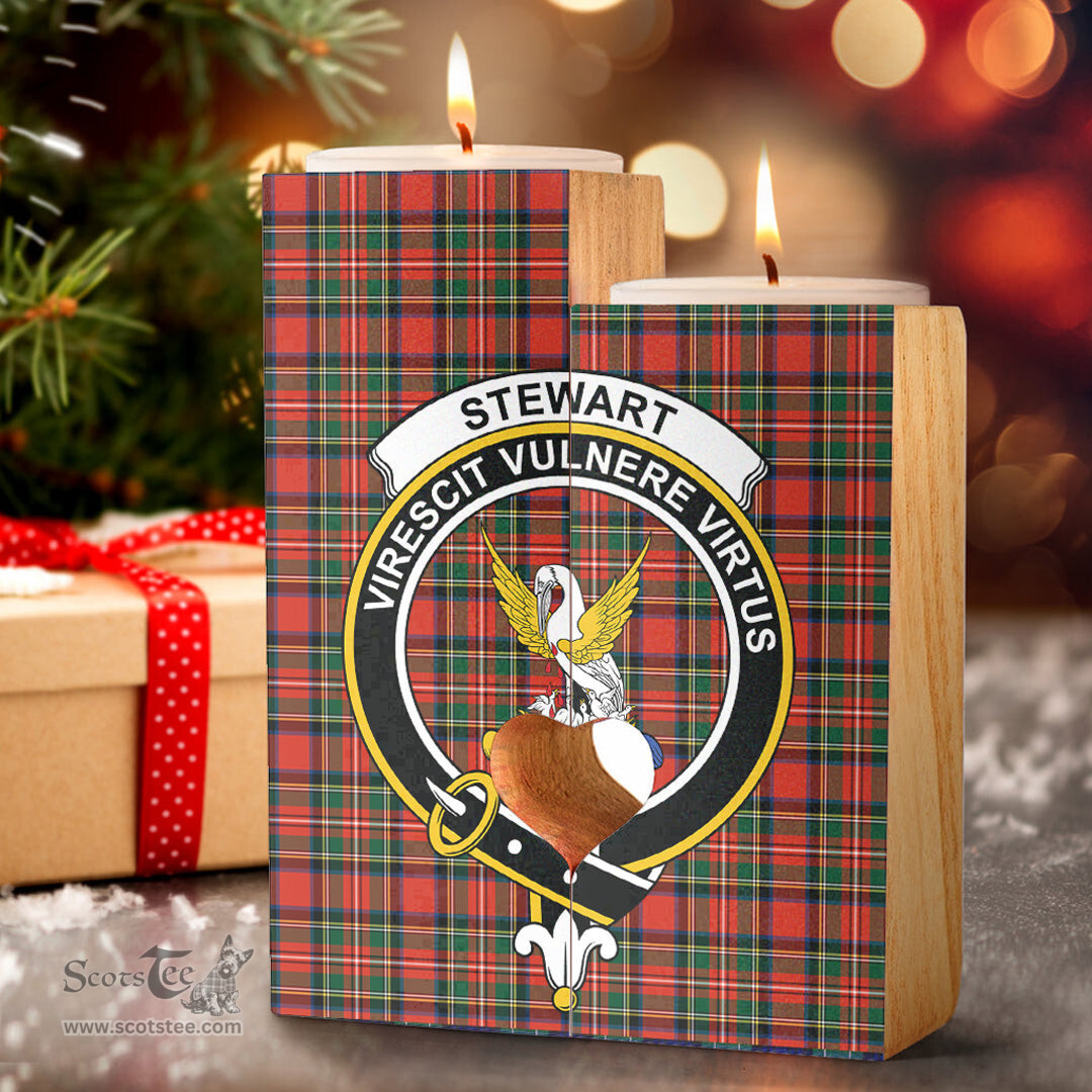 ScotsTee Shop Scottish Stewart Royal Modern Clan Crest Tartan Wooden Candle Holder
