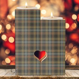 ScotsTee Shop Scottish Stewart Hunting Weathered Clan Tartan Wooden Candle Holder