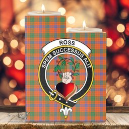 ScotsTee Shop Scottish Ross Ancient Clan Crest Tartan Wooden Candle Holder