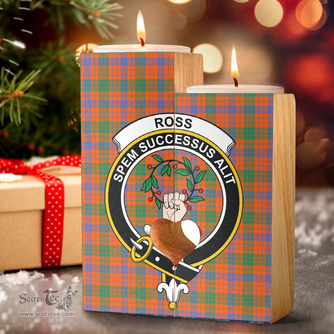 ScotsTee Shop Scottish Ross Ancient Clan Crest Tartan Wooden Candle Holder