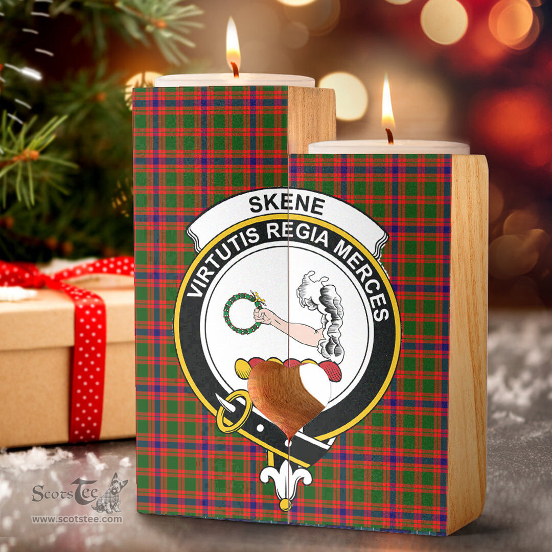 ScotsTee Shop Scottish Skene Modern Clan Crest Tartan Wooden Candle Holder