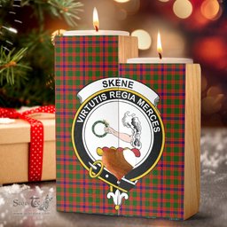 ScotsTee Shop Scottish Skene Modern Clan Crest Tartan Wooden Candle Holder