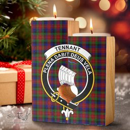 ScotsTee Shop Scottish Tennant Clan Crest Tartan Wooden Candle Holder