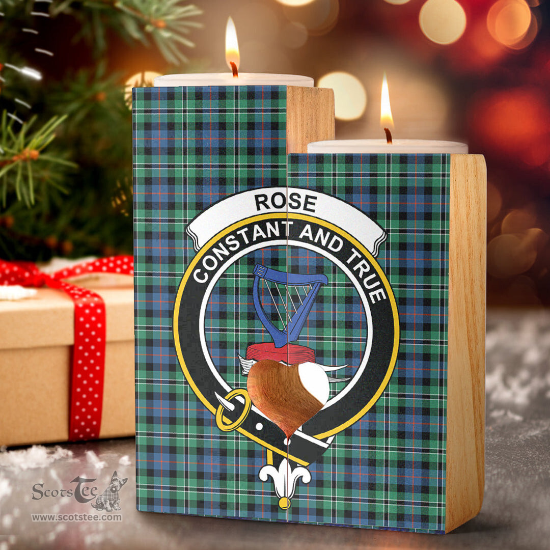ScotsTee Shop Scottish Rose Hunting Ancient Clan Crest Tartan Wooden Candle Holder