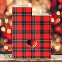 ScotsTee Shop Scottish Ramsay Modern Clan Tartan Wooden Candle Holder