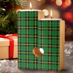 ScotsTee Shop Scottish Wallace Hunting Green Clan Tartan Wooden Candle Holder