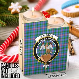 ScotsTee Shop Scottish Ralston Clan Crest Tartan Wooden Candle Holder