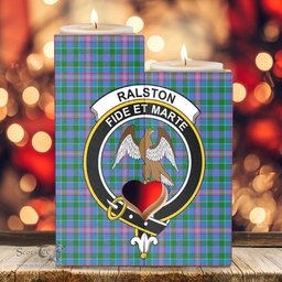 ScotsTee Shop Scottish Ralston Clan Crest Tartan Wooden Candle Holder