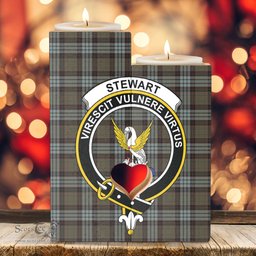 ScotsTee Shop Scottish Stewart Old Weathered Clan Crest Tartan Wooden Candle Holder