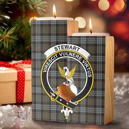 ScotsTee Shop Scottish Stewart Old Weathered Clan Crest Tartan Wooden Candle Holder