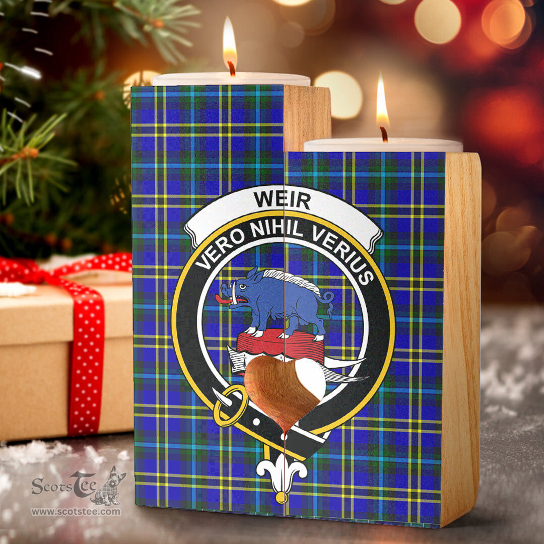 ScotsTee Shop Scottish Weir Modern Clan Crest Tartan Wooden Candle Holder