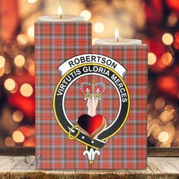 ScotsTee Shop Scottish Robertson Weathered Clan Crest Tartan Wooden Candle Holder