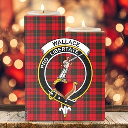 ScotsTee Shop Scottish Wallace Weathered Clan Crest Tartan Wooden Candle Holder