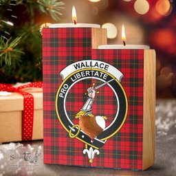 ScotsTee Shop Scottish Wallace Weathered Clan Crest Tartan Wooden Candle Holder