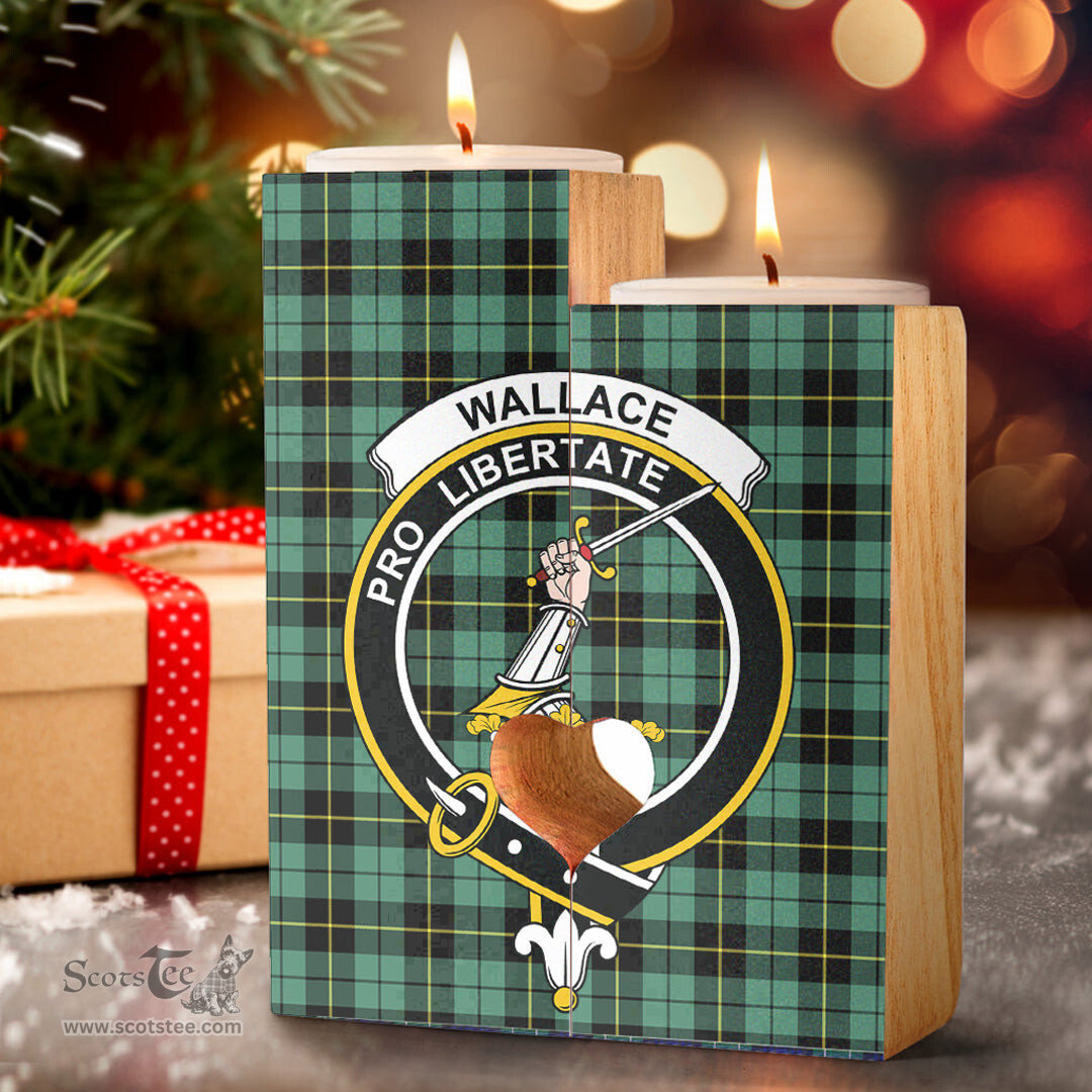 ScotsTee Shop Scottish Wallace Hunting Ancient Clan Crest Tartan Wooden Candle Holder