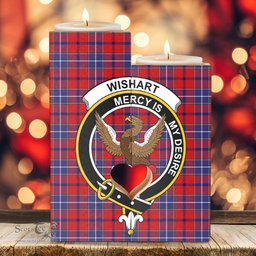 ScotsTee Shop Scottish Wishart Dress Clan Crest Tartan Wooden Candle Holder