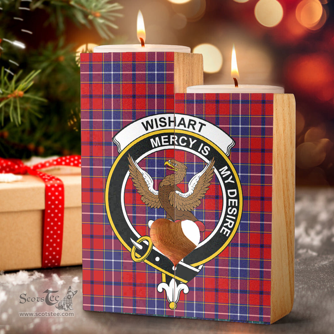 ScotsTee Shop Scottish Wishart Dress Clan Crest Tartan Wooden Candle Holder