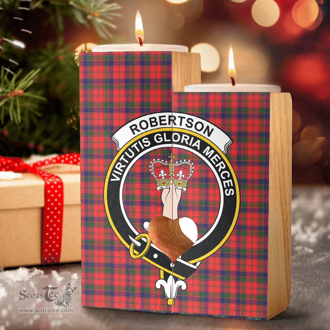 ScotsTee Shop Scottish Robertson Modern Clan Crest Tartan Wooden Candle Holder