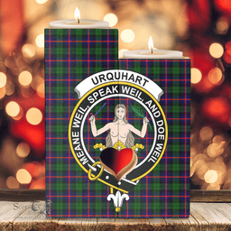 ScotsTee Shop Scottish Urquhart Modern Clan Crest Tartan Wooden Candle Holder