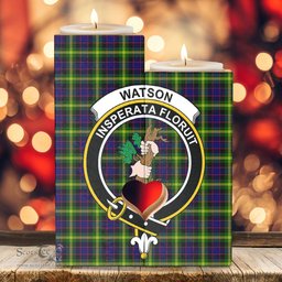 ScotsTee Shop Scottish Watson Modern Clan Crest Tartan Wooden Candle Holder