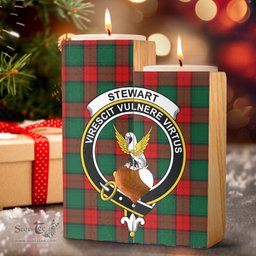 ScotsTee Shop Scottish Stewart Atholl Modern Clan Crest Tartan Wooden Candle Holder