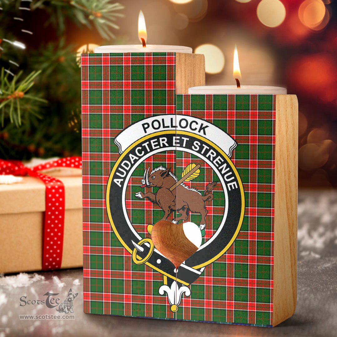 ScotsTee Shop Scottish Pollock Modern Clan Crest Tartan Wooden Candle Holder