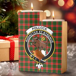ScotsTee Shop Scottish Pollock Modern Clan Crest Tartan Wooden Candle Holder