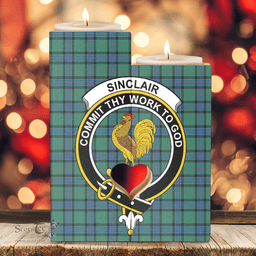 ScotsTee Shop Scottish Sinclair Hunting Ancient Clan Crest Tartan Wooden Candle Holder