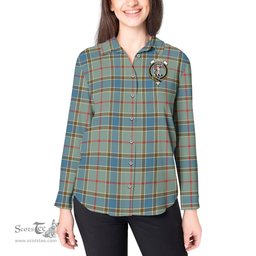 ScotsTee Shop Scottish Balfour Blue Clan Crest Tartan Womens Long Sleeve Shirt