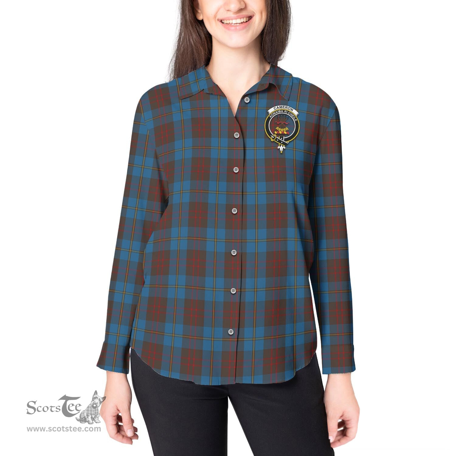 ScotsTee Shop Scottish Cameron Hunting Clan Crest Tartan Womens Long Sleeve Shirt