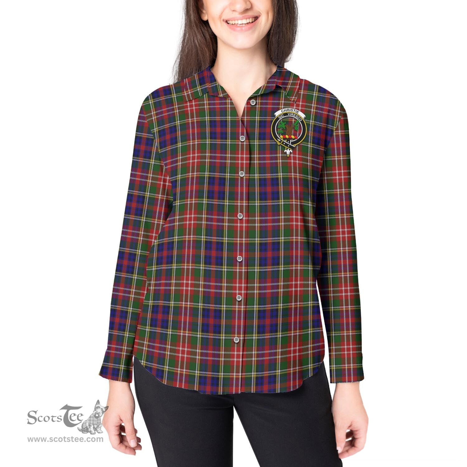 ScotsTee Shop Scottish Christie Clan Crest Tartan Womens Long Sleeve Shirt