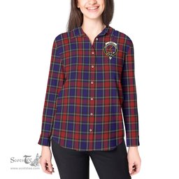ScotsTee Shop Scottish Clark Red Clan Crest Tartan Womens Long Sleeve Shirt