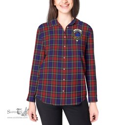 ScotsTee Shop Scottish Clark (Lion) Red Clan Crest Tartan Womens Long Sleeve Shirt