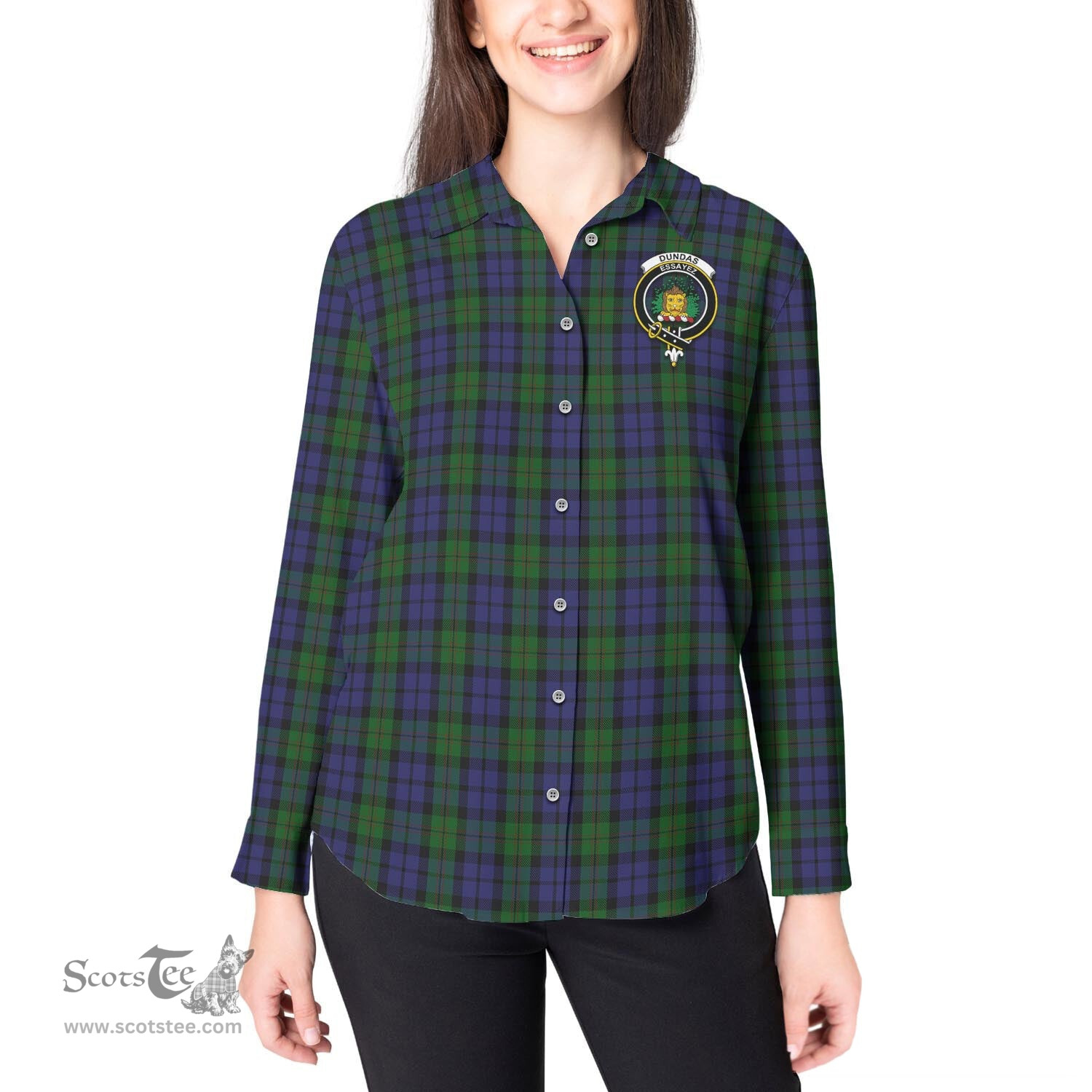 ScotsTee Shop Scottish Dundas Clan Crest Tartan Womens Long Sleeve Shirt
