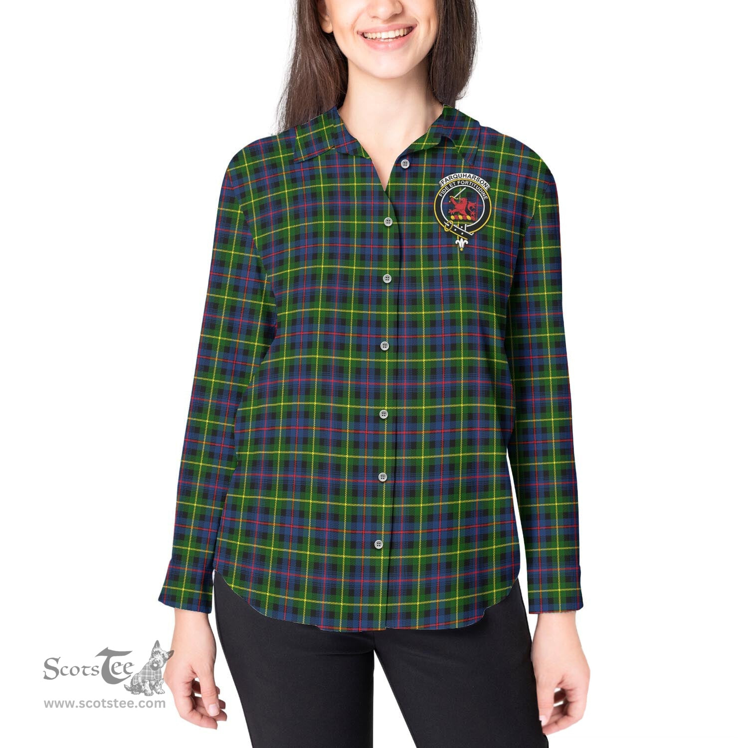 ScotsTee Shop Scottish Farquharson Modern Clan Crest Tartan Womens Long Sleeve Shirt