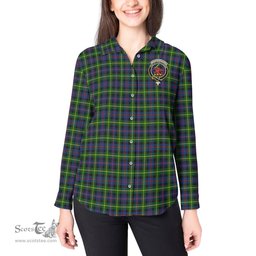 ScotsTee Shop Scottish Farquharson Modern Clan Crest Tartan Womens Long Sleeve Shirt