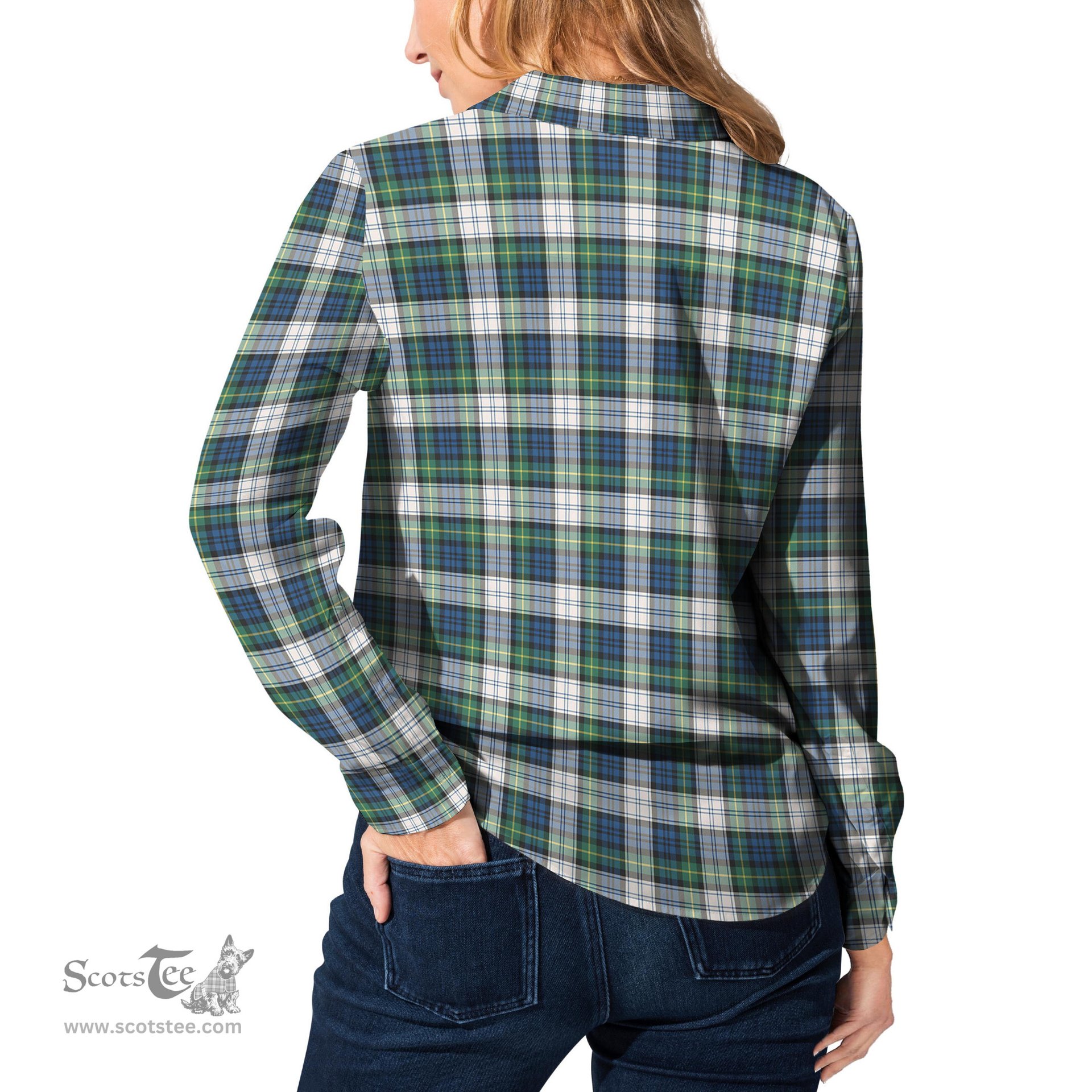 ScotsTee Shop Scottish Gordon Dress Ancient Clan Tartan Womens Long Sleeve Shirt