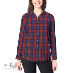ScotsTee Shop Scottish Graham of Menteith Red Clan Tartan Womens Long Sleeve Shirt