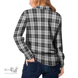 ScotsTee Shop Scottish Erskine Black and White Clan Crest Tartan Womens Long Sleeve Shirt