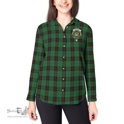 ScotsTee Shop Scottish Douglas Black Clan Crest Tartan Womens Long Sleeve Shirt