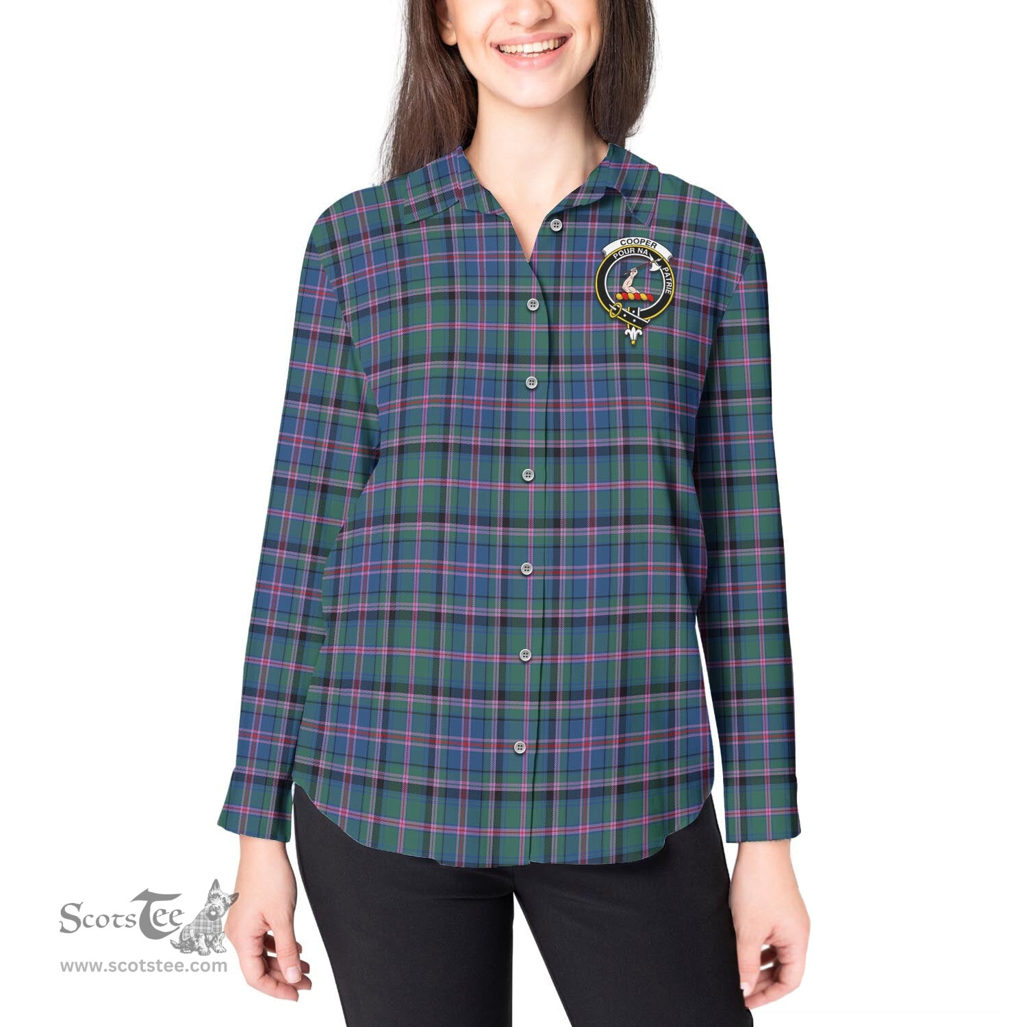 ScotsTee Shop Scottish Cooper Clan Crest Tartan Womens Long Sleeve Shirt