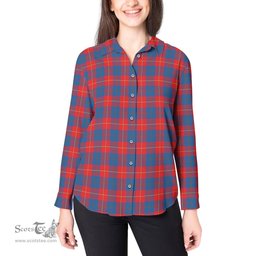 ScotsTee Shop Scottish Galloway Red Clan Tartan Womens Long Sleeve Shirt