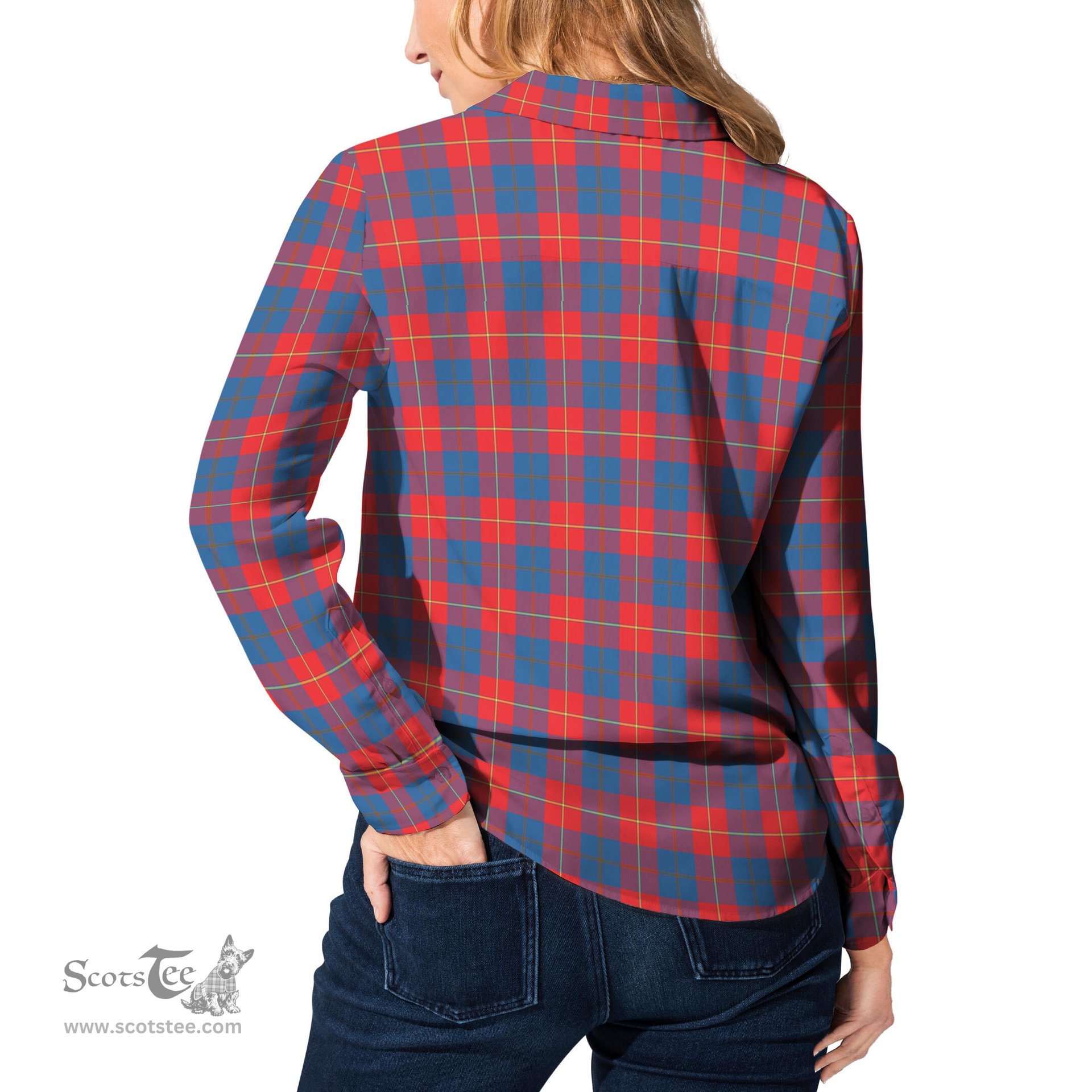 ScotsTee Shop Scottish Galloway Red Clan Tartan Womens Long Sleeve Shirt