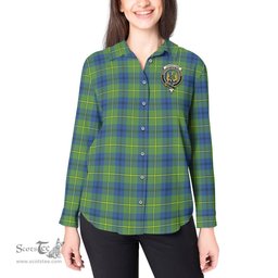 ScotsTee Shop Scottish Johnstone-Johnston Ancient Clan Crest Tartan Womens Long Sleeve Shirt