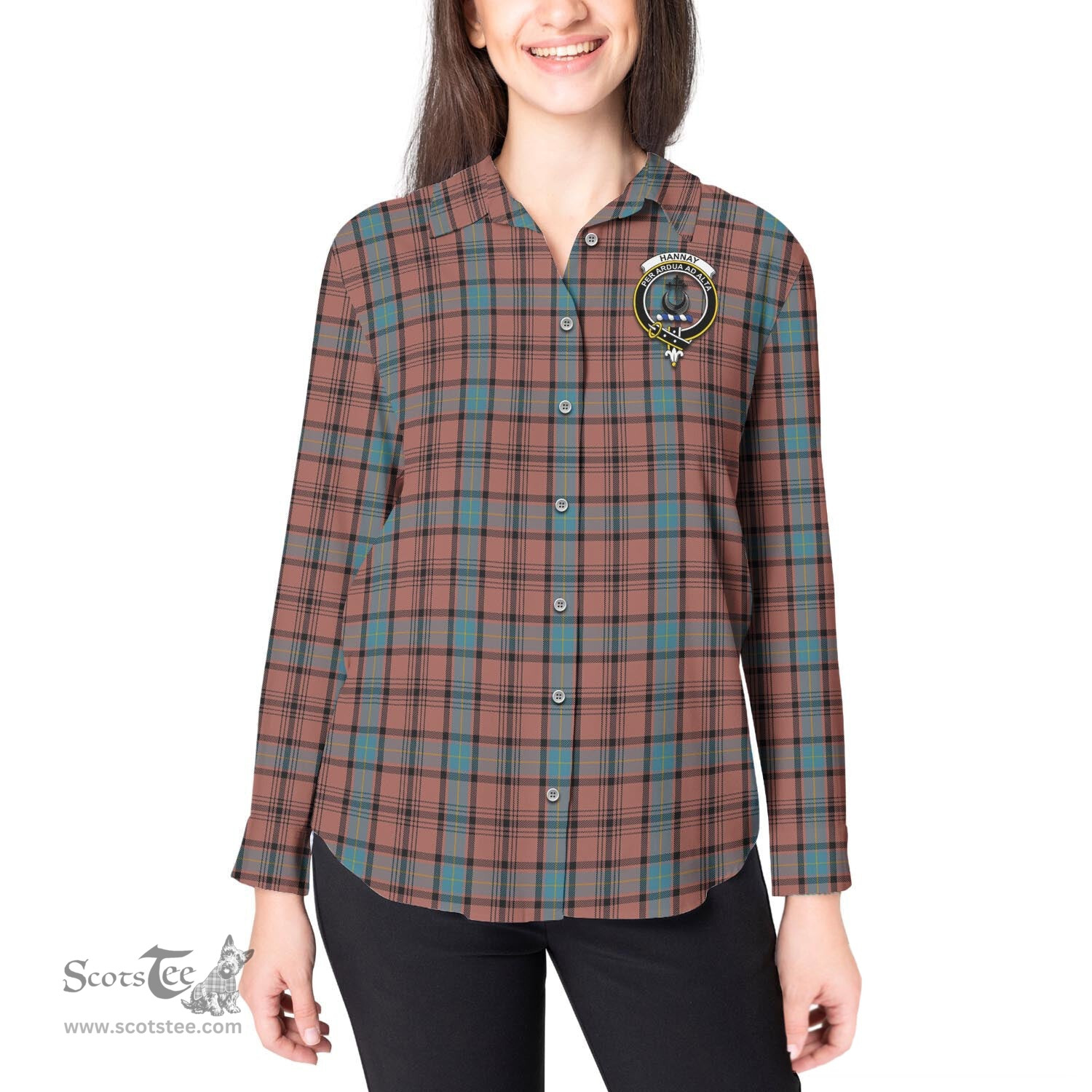 ScotsTee Shop Scottish Hannay Dress Clan Crest Tartan Womens Long Sleeve Shirt