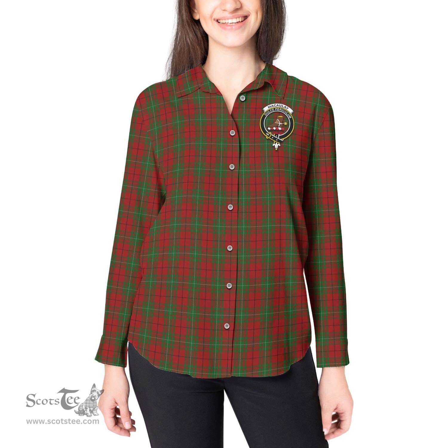 ScotsTee Shop Scottish MacAulay Clan Crest Tartan Womens Long Sleeve Shirt