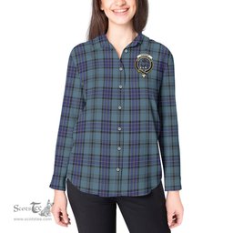 ScotsTee Shop Scottish Hannay Blue Clan Crest Tartan Womens Long Sleeve Shirt