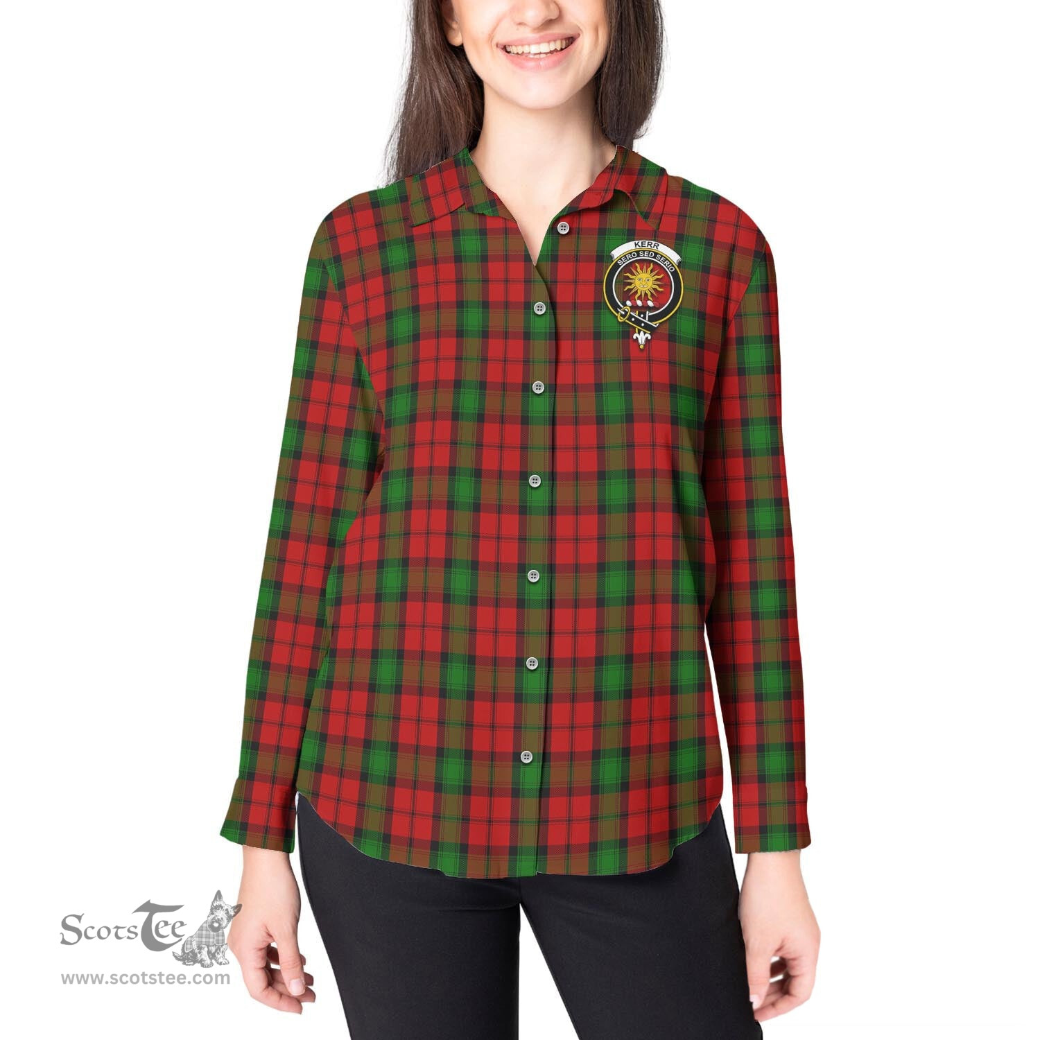 ScotsTee Shop Scottish Kerr Clan Crest Tartan Womens Long Sleeve Shirt